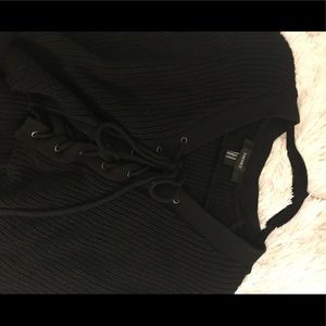 Black cropped lace up sweater